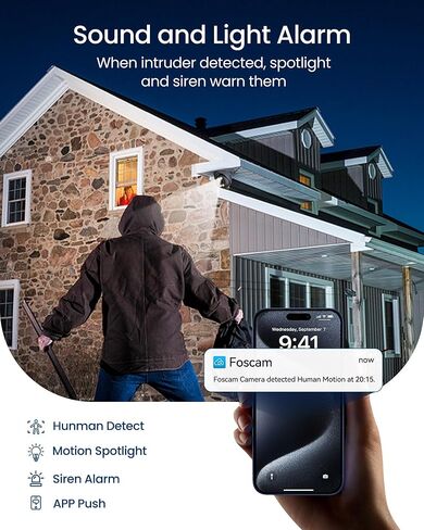 FOSCAM 4K 8MP Security IP POE Cameras, T8EP UltraHD Home Surveillance Security Camera Outdoor with Two-Way Audio, 66ft Color Night Vision, Human/Vehicle Detection, IP66 Waterproof in Kuwait