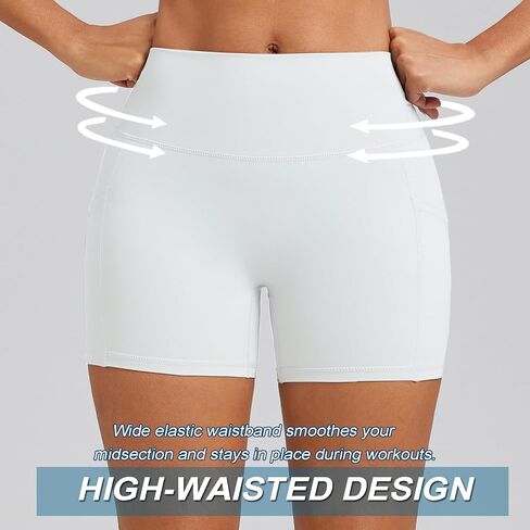 Women’s High-Waisted Workout Shorts with Pockets - Biker Shorts for Yoga Running Gym Fitness Outdoor Activities in Saudi Arabia