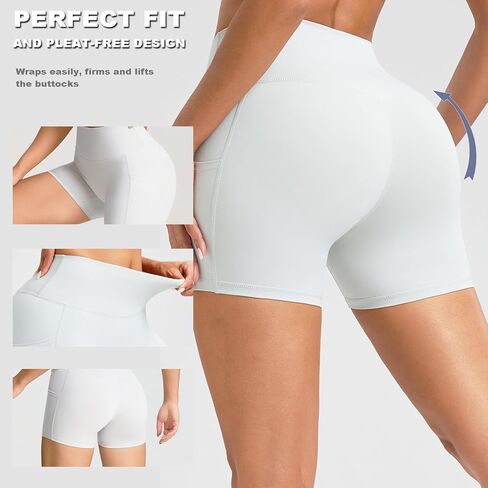 Women’s High-Waisted Workout Shorts with Pockets - Biker Shorts for Yoga Running Gym Fitness Outdoor Activities in Saudi Arabia