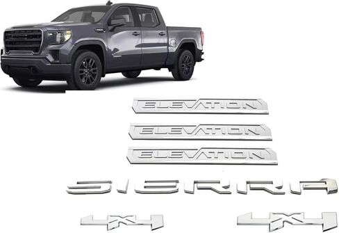 6pcs Sierra Elevation 4x4 Emblems Truck Door الخلفية الخلفية شارة خطاب اللوحات اللوحة متوافقة مع 2019-2025 Sierra 1500 2500HD 3500HD (أسود لامع) in Kuwait