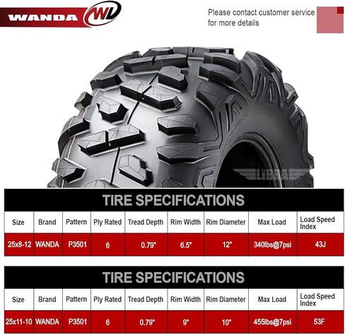 WANDA Set 6 ATV tires 25x8-12 & 25x11-10 for 96-97 Polaris Magnum 425L 6x6 in Saudi Arabia