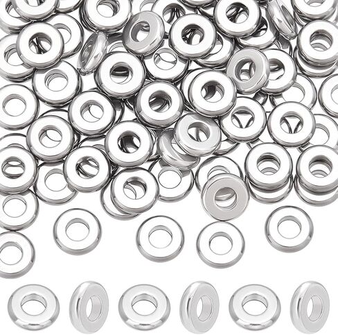 UNICRAFTALE 200Pcs 8mm Solid Flat Round Spacer Beads Rondelle 304 Stainless Steel Spacer Beads 3.5mm Large Hole Loose Beads for Bracelet Necklace Jewelry Making in Saudi Arabia