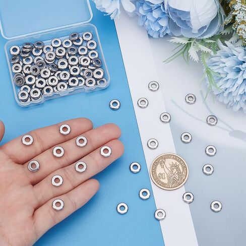 UNICRAFTALE 200Pcs 8mm Solid Flat Round Spacer Beads Rondelle 304 Stainless Steel Spacer Beads 3.5mm Large Hole Loose Beads for Bracelet Necklace Jewelry Making in Saudi Arabia