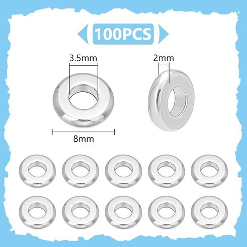 UNICRAFTALE 200Pcs 8mm Solid Flat Round Spacer Beads Rondelle 304 Stainless Steel Spacer Beads 3.5mm Large Hole Loose Beads for Bracelet Necklace Jewelry Making in Saudi Arabia