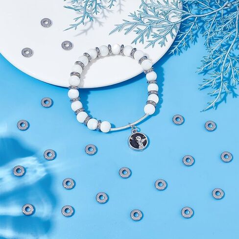 UNICRAFTALE 200Pcs 8mm Solid Flat Round Spacer Beads Rondelle 304 Stainless Steel Spacer Beads 3.5mm Large Hole Loose Beads for Bracelet Necklace Jewelry Making in Saudi Arabia