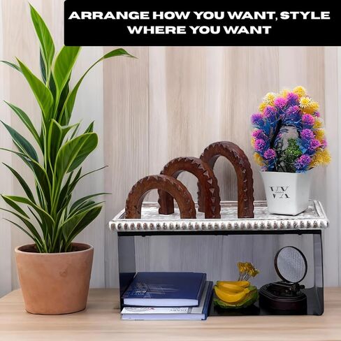 Wood Arch Decor – Handcrafted Set of 3 Solid Acacia Sculptures for Shelf, Coffee Table, and Entryway Styling – Japandi-Inspired Minimalist Decorative Objects in Saudi Arabia