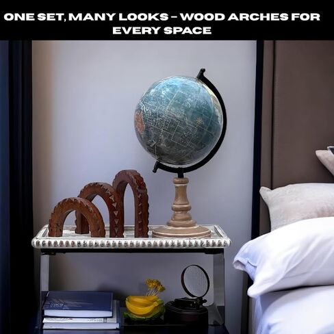 Wood Arch Decor – Handcrafted Set of 3 Solid Acacia Sculptures for Shelf, Coffee Table, and Entryway Styling – Japandi-Inspired Minimalist Decorative Objects in Saudi Arabia