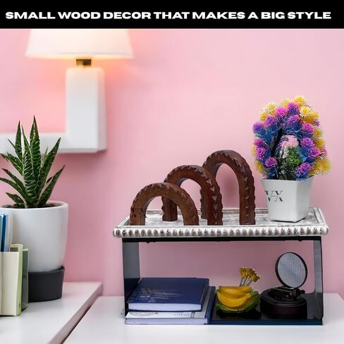 Wood Arch Decor – Handcrafted Set of 3 Solid Acacia Sculptures for Shelf, Coffee Table, and Entryway Styling – Japandi-Inspired Minimalist Decorative Objects in Saudi Arabia