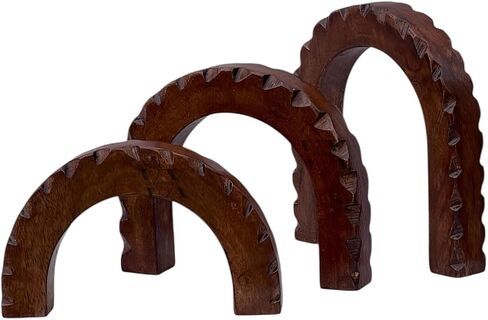 Wood Arch Decor – Handcrafted Set of 3 Solid Acacia Sculptures for Shelf, Coffee Table, and Entryway Styling – Japandi-Inspired Minimalist Decorative Objects in Saudi Arabia