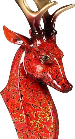 Luxury Handcrafted Pure Bronze Deer Head Statue Copper Sculpture Figurine on Marble Base - Japanese Lacquerware Zen Art Decor, Premium Home Office Feng Shui Brass Decor, Executive Gift in Saudi Arabia