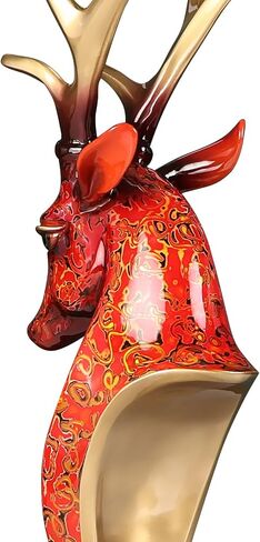 Luxury Handcrafted Pure Bronze Deer Head Statue Copper Sculpture Figurine on Marble Base - Japanese Lacquerware Zen Art Decor, Premium Home Office Feng Shui Brass Decor, Executive Gift in Saudi Arabia