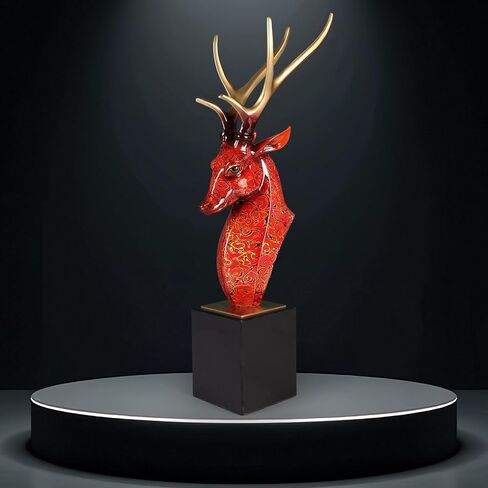 Luxury Handcrafted Pure Bronze Deer Head Statue Copper Sculpture Figurine on Marble Base - Japanese Lacquerware Zen Art Decor, Premium Home Office Feng Shui Brass Decor, Executive Gift in Saudi Arabia