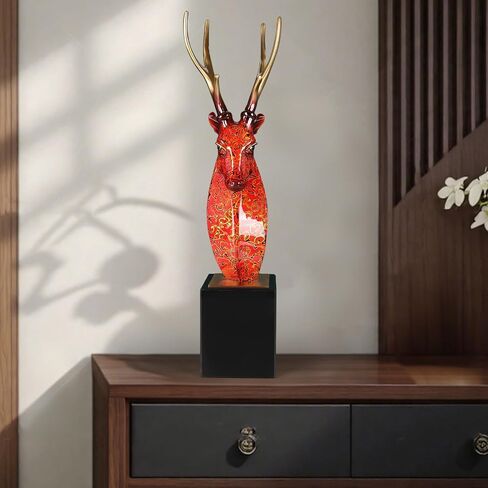 Luxury Handcrafted Pure Bronze Deer Head Statue Copper Sculpture Figurine on Marble Base - Japanese Lacquerware Zen Art Decor, Premium Home Office Feng Shui Brass Decor, Executive Gift in Saudi Arabia
