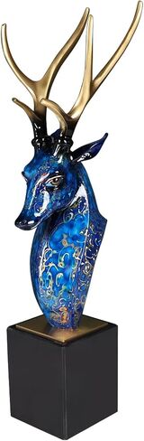 Luxury Handcrafted Pure Bronze Deer Head Statue Copper Sculpture Figurine on Marble Base - Japanese Lacquerware Zen Art Decor, Premium Home Office Feng Shui Brass Decor, Executive Gift in Kuwait