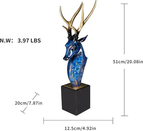 Luxury Handcrafted Pure Bronze Deer Head Statue Copper Sculpture Figurine on Marble Base - Japanese Lacquerware Zen Art Decor, Premium Home Office Feng Shui Brass Decor, Executive Gift in Kuwait