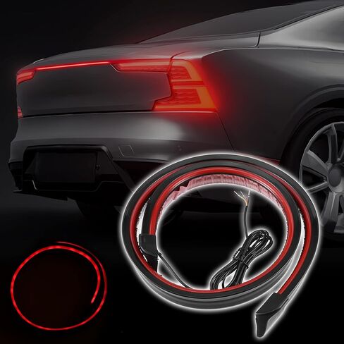 المفسد العالمي للسيارة مع ضوء الفرامل LED أحمر 47.2 بوصة/1.2M السيارة Trunk Trunk Spoiler Lip Kit Car Tail Bar Bar Spoiler Rubber Black in Saudi Arabia