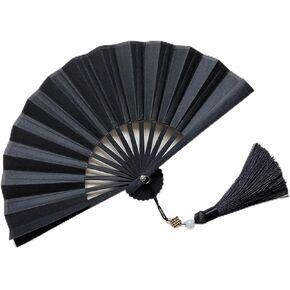 4-6 Inch Mini Folding Fan. Portable Children's Gilded Rice Paper Silk Fans Retro Tassel Portable Hand Fan Foldable(Dark Green Gilding-Black,Small) in Saudi Arabia