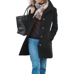 yoeasy Women's Casual Thicken Wool Blend Pea Coat Stand Collar Single Breasted Winter Mid Long Overcoat Jackets in Saudi Arabia