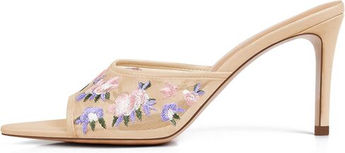 JANSEVEN Women Mesh Heeled Sandals Floral Mules Stiletto High Heels with Embroidered Flowered Open Pointed Toe Slip On Comfortable Fashion Dress Shoes in Kuwait