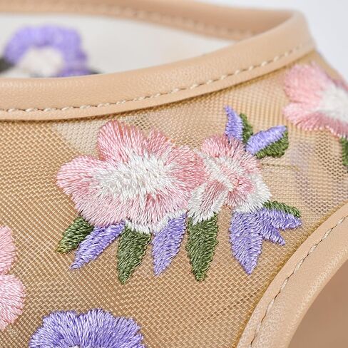 JANSEVEN Women Mesh Heeled Sandals Floral Mules Stiletto High Heels with Embroidered Flowered Open Pointed Toe Slip On Comfortable Fashion Dress Shoes in Kuwait