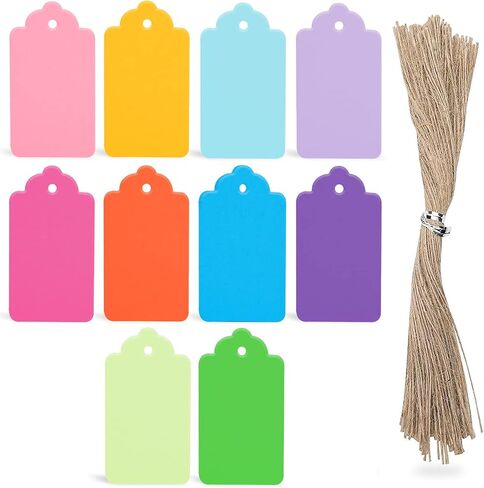 Sallyfashion 200pcs علامات هدايا ملونة مع سلسلة ، علامات الورق الصغيرة تزيين ملصقات معلقة in Kuwait