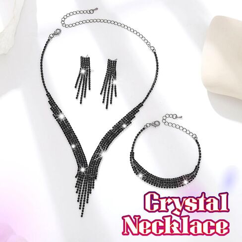 Sixexey Black Jewelry Set Rhinestone Wedding Jewelry Prom Wedding Neck Jewelry for Women in Saudi Arabia
