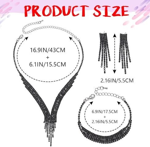 Sixexey Black Jewelry Set Rhinestone Wedding Jewelry Prom Wedding Neck Jewelry for Women in Saudi Arabia