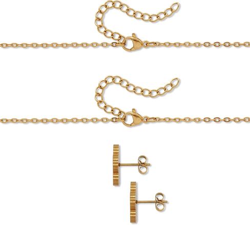 Genuine Black Onyx Yellow Gold Ion-Plated Stainless Steel Flower Jewelry Set in Saudi Arabia
