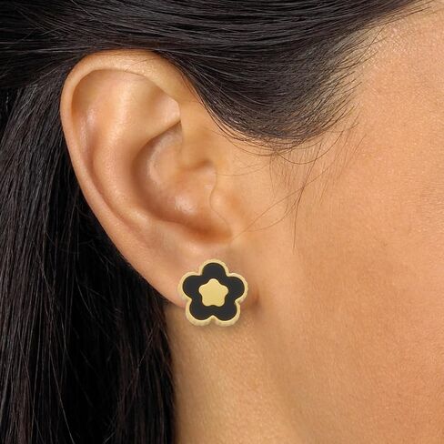 Genuine Black Onyx Yellow Gold Ion-Plated Stainless Steel Flower Jewelry Set in Saudi Arabia