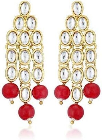 Aheli Kundan Pearl Long Multi Layered Necklace Earrings Set Indian Wedding Jewelry Gift for Women in Saudi Arabia