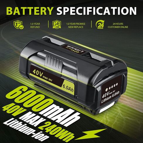 VANTTECH OP4040A1 40V 6.0Ah استبدال بطارية ليثيوم أيون لبطارية Ryobi 40V OP4040 OP4050A OP4026 OP40201 OP40261 OP4030 OP40301OP4050 OP40601 مع مؤشر LED in Saudi Arabia
