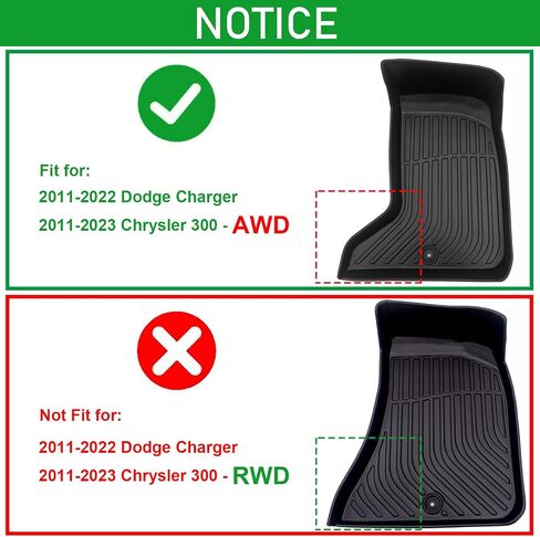 جميع الحصير الأرضية المطاطية المطاطية المتوافقة مع 2011-2023 Chrysler 300 AWD (ليس من أجل RWD) و 2011-2022 Dodge Charger ، مجموعة كاملة تشمل التغطية الأولى والثانية في الصفوف ، وقياس الليزر ، غير قسيمة in Kuwait
