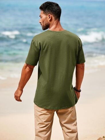 Runcati Mens Casual T Shirts Short Sleeve V Neck Henley Shirt Button Basic Fashion Summer Beach Tee Tops in Saudi Arabia