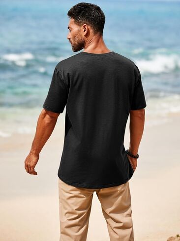 Runcati Mens Casual T Shirts Short Sleeve V Neck Henley Shirt Button Basic Fashion Summer Beach Tee Tops in Saudi Arabia