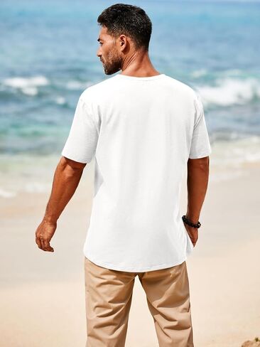 Runcati Mens Casual T Shirts Short Sleeve V Neck Henley Shirt Button Basic Fashion Summer Beach Tee Tops in Saudi Arabia