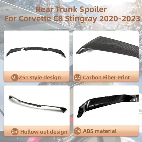 Rear Trunk Wing Spoiler Compatible with Corvette C8 Stingray 2020-2023 Z51 Style Rear Trunk Lid Wing Spoiler(Not Fit for Z06 Models) (Carbon Fiber Print) in Saudi Arabia