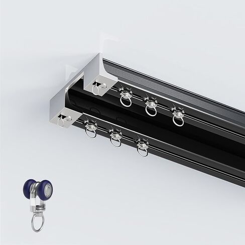 Silent Double Curtain Track Ceiling Mount, Aluminum Track Curtains Rail Set, Bedroom/Window/Hotel Drop Ceiling Curtains Tracks (without Curtains & Hooks)(B Top,9.2m(30.1ft)) in Saudi Arabia