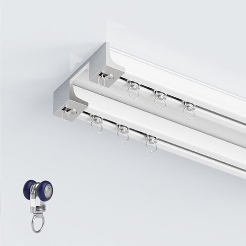 Silent Double Curtain Track Ceiling Mount, Aluminum Track Curtains Rail Set, Bedroom/Window/Hotel Drop Ceiling Curtains Tracks (without Curtains & Hooks)(A Top,8.4m(27.5ft)) in Saudi Arabia