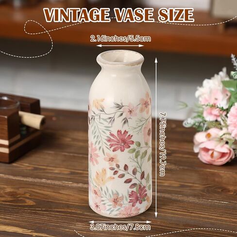 Ceramic Small Vase Rustic Farmhouse Vase Boho Vases Home Decoration for Your Kitchen Bedroom Office Bathroom& Shelf Centerpiece Table Decorative (7.8 Inches,Vintage) in Saudi Arabia