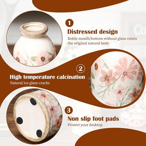 Ceramic Small Vase Rustic Farmhouse Vase Boho Vases Home Decoration for Your Kitchen Bedroom Office Bathroom& Shelf Centerpiece Table Decorative (7.8 Inches,Vintage) in Saudi Arabia