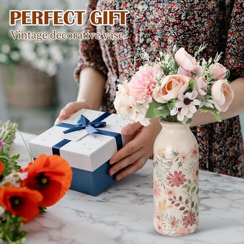 Ceramic Small Vase Rustic Farmhouse Vase Boho Vases Home Decoration for Your Kitchen Bedroom Office Bathroom& Shelf Centerpiece Table Decorative (7.8 Inches,Vintage) in Saudi Arabia