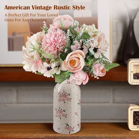 Ceramic Small Vase Rustic Farmhouse Vase Boho Vases Home Decoration for Your Kitchen Bedroom Office Bathroom& Shelf Centerpiece Table Decorative (7.8 Inches,Vintage) in Saudi Arabia