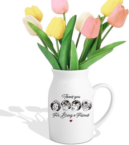 Golden Girls Meashandise ، Home Friend Gift for Women ، White Ceramic Flower Vase ، Friendship Thank You Gift for Women Best Friend Sisters ، شكرًا لك على كونك صديقًا (بدون نباتات) in Kuwait