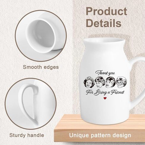 Golden Girls Meashandise ، Home Friend Gift for Women ، White Ceramic Flower Vase ، Friendship Thank You Gift for Women Best Friend Sisters ، شكرًا لك على كونك صديقًا (بدون نباتات) in Kuwait