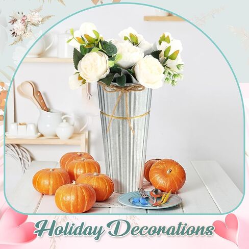 16 Pcs 9 Inch Galvanized Metal Flower Vases Bulk Vases for Centerpieces Floral Flower Bucket with Twine Bow Rustic Vintage Wedding Farmhouse Tin Bucket Decor for Wedding Flowers Home Table(Sliver) in Saudi Arabia