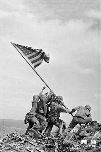 Laminated Iwo Jima Poster Flag Raising US Marines 1945 WW2 Posters USMC World War 2 Memorabilia History Classroom Decorations WWII Military US History Americana Poster Dry Erase Wall Art 24x36 in Kuwait