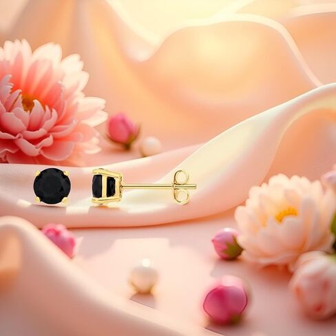 14 كيلو أصفر الذهب الانتهاء 1.00 CT ROULE CUT الأسود الماس Pretty Womens Stud أقراط الدفع إلى الخلف in Saudi Arabia