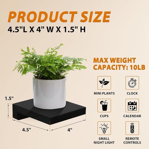 Small Wall Shelf, Mini Floating Shelves for Wall 4 Inches Set of 4, Display Decor Shelf for Bedroom, Bathroom, Kitchen, Black in Saudi Arabia