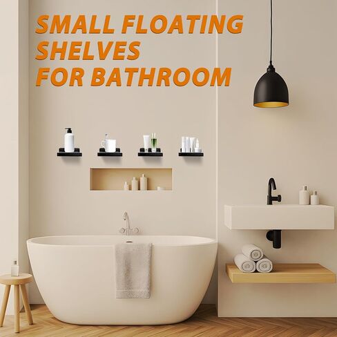 Small Wall Shelf, Mini Floating Shelves for Wall 4 Inches Set of 4, Display Decor Shelf for Bedroom, Bathroom, Kitchen, Black in Saudi Arabia