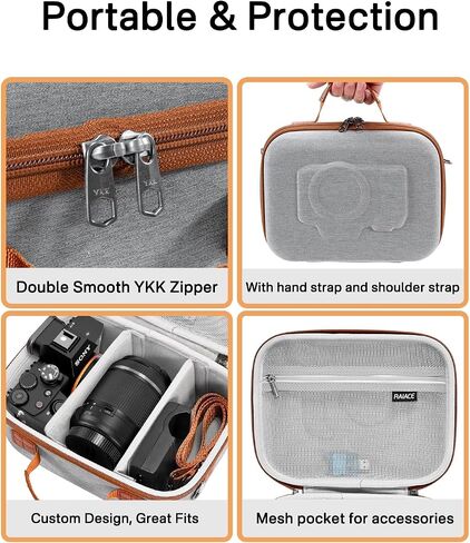 RAIACE Hard Case Compatible with Sony Alpha 7 II III IV/7R V Camera, for Nikon, for Canon, for Pentax and More. Mesh Pocket for Charger, Cables, Cards and Accessories. (case only) - Black in Saudi Arabia